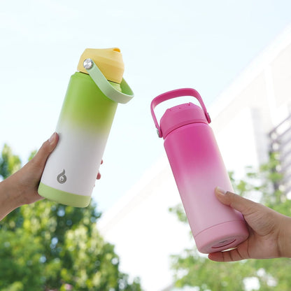 12oz Insulated Water Bottle, Stainless Steel Bottle with Straw Lid | Soft Silicone Nozzle, Keep Cold & Hot, Leak-Proof BPA-Free Metal Bottle with Flex Handle for Travel, Gym & Everyday Hydration