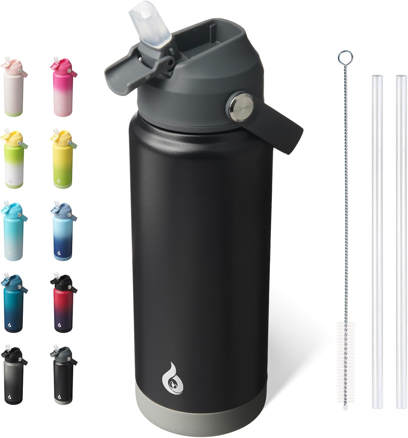 12oz Insulated Water Bottle, Stainless Steel Bottle with Straw Lid | Soft Silicone Nozzle, Keep Cold & Hot, Leak-Proof BPA-Free Metal Bottle with Flex Handle for Travel, Gym & Everyday Hydration