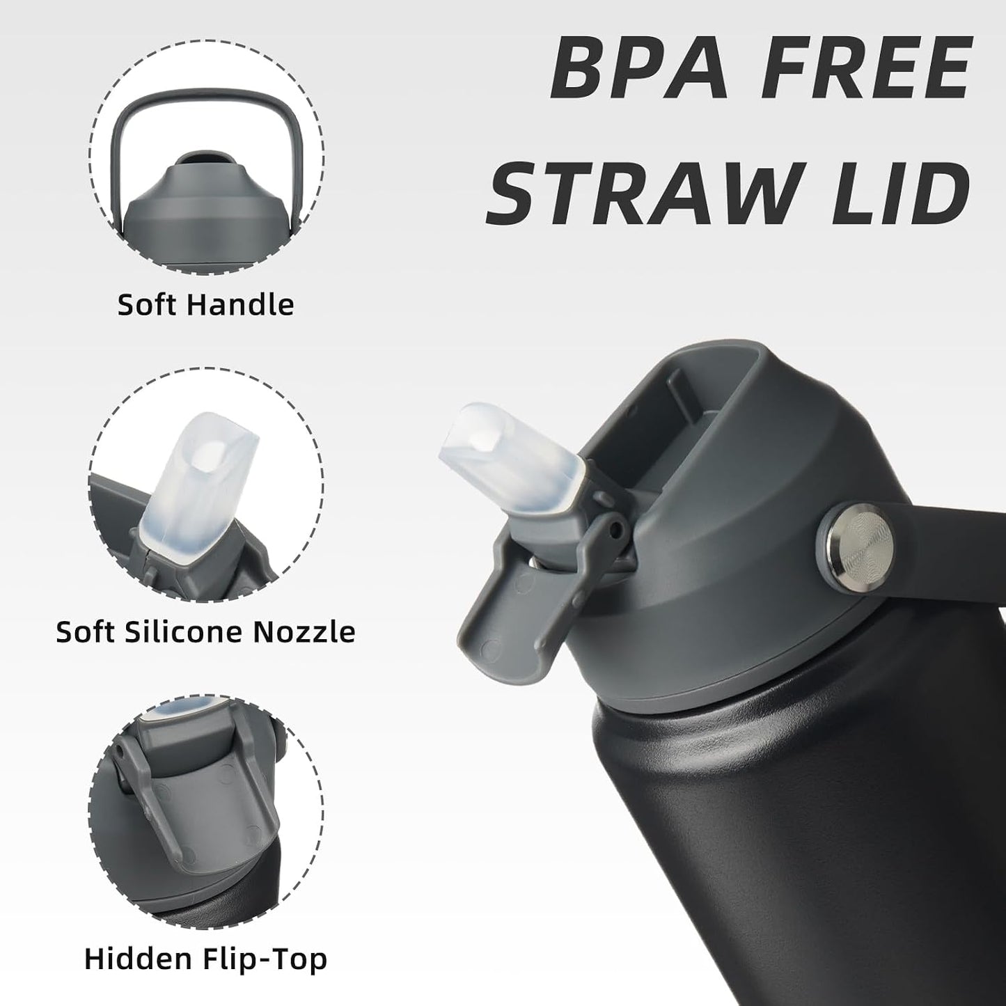 12oz Insulated Water Bottle, Stainless Steel Bottle with Straw Lid | Soft Silicone Nozzle, Keep Cold & Hot, Leak-Proof BPA-Free Metal Bottle with Flex Handle for Travel, Gym & Everyday Hydration