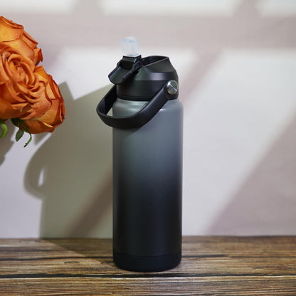 12oz Insulated Water Bottle, Stainless Steel Bottle with Straw Lid | Soft Silicone Nozzle, Keep Cold & Hot, Leak-Proof BPA-Free Metal Bottle with Flex Handle for Travel, Gym & Everyday Hydration