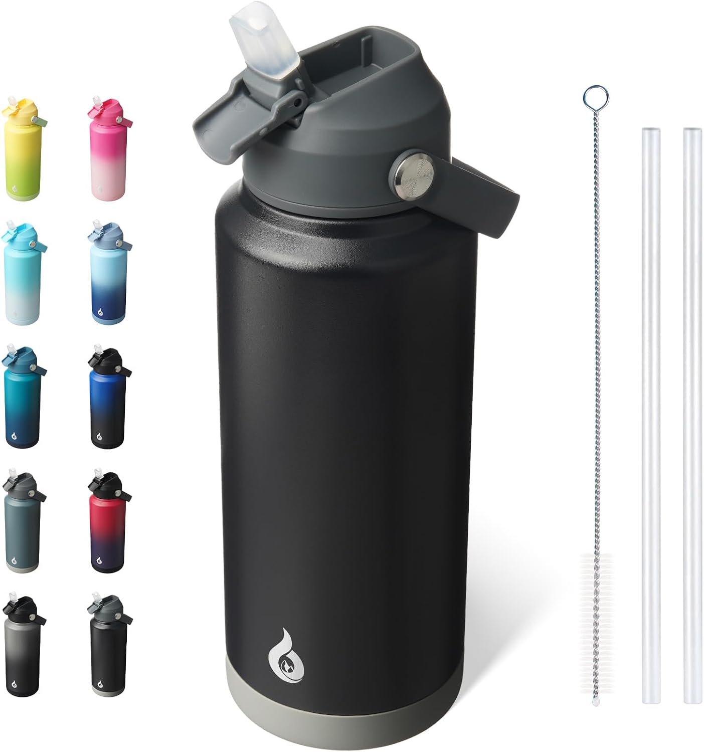 12oz Insulated Water Bottle, Stainless Steel Bottle with Straw Lid | Soft Silicone Nozzle, Keep Cold & Hot, Leak-Proof BPA-Free Metal Bottle with Flex Handle for Travel, Gym & Everyday Hydration