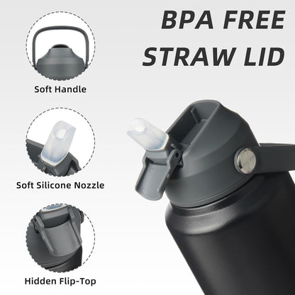 12oz Insulated Water Bottle, Stainless Steel Bottle with Straw Lid | Soft Silicone Nozzle, Keep Cold & Hot, Leak-Proof BPA-Free Metal Bottle with Flex Handle for Travel, Gym & Everyday Hydration