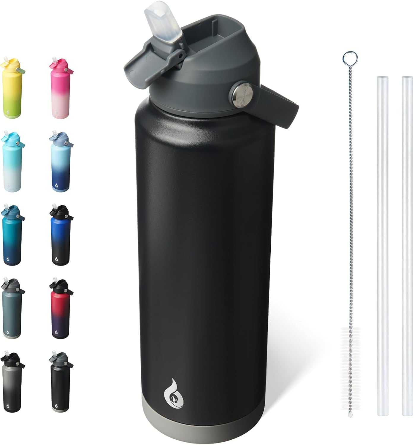 12oz Insulated Water Bottle, Stainless Steel Bottle with Straw Lid | Soft Silicone Nozzle, Keep Cold & Hot, Leak-Proof BPA-Free Metal Bottle with Flex Handle for Travel, Gym & Everyday Hydration