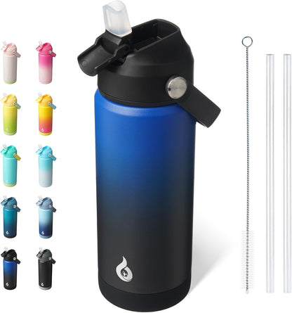 12oz Insulated Water Bottle, Stainless Steel Bottle with Straw Lid | Soft Silicone Nozzle, Keep Cold & Hot, Leak-Proof BPA-Free Metal Bottle with Flex Handle for Travel, Gym & Everyday Hydration
