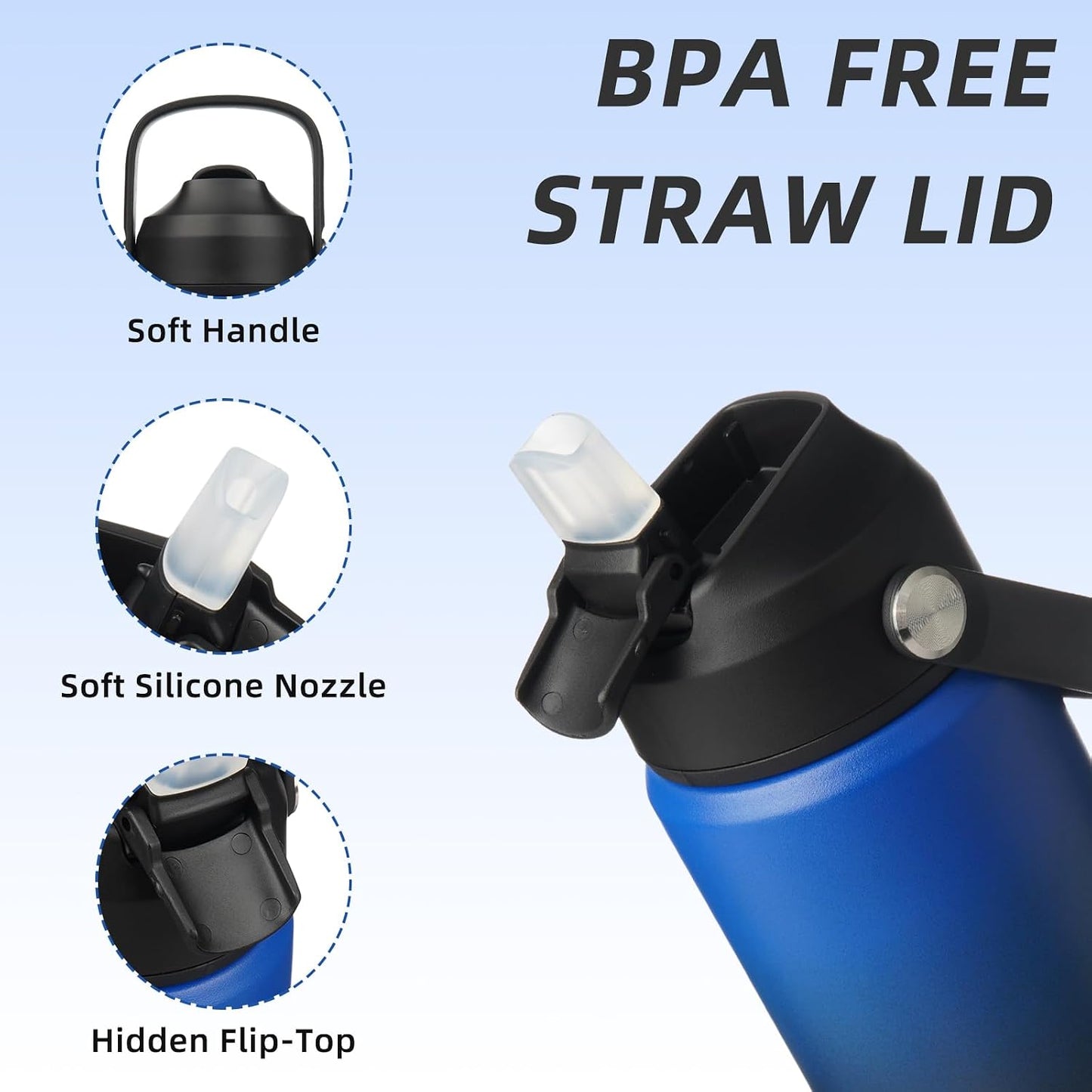 12oz Insulated Water Bottle, Stainless Steel Bottle with Straw Lid | Soft Silicone Nozzle, Keep Cold & Hot, Leak-Proof BPA-Free Metal Bottle with Flex Handle for Travel, Gym & Everyday Hydration