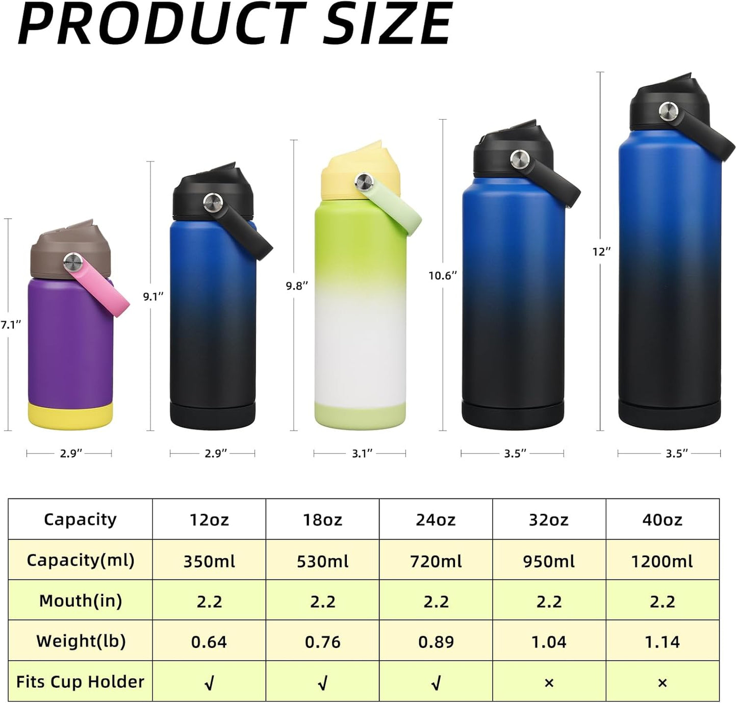 12oz Insulated Water Bottle, Stainless Steel Bottle with Straw Lid | Soft Silicone Nozzle, Keep Cold & Hot, Leak-Proof BPA-Free Metal Bottle with Flex Handle for Travel, Gym & Everyday Hydration