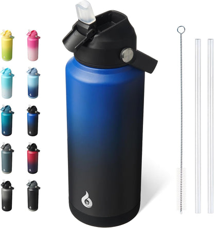 12oz Insulated Water Bottle, Stainless Steel Bottle with Straw Lid | Soft Silicone Nozzle, Keep Cold & Hot, Leak-Proof BPA-Free Metal Bottle with Flex Handle for Travel, Gym & Everyday Hydration