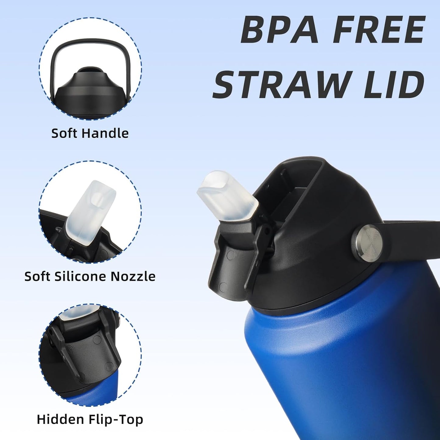 12oz Insulated Water Bottle, Stainless Steel Bottle with Straw Lid | Soft Silicone Nozzle, Keep Cold & Hot, Leak-Proof BPA-Free Metal Bottle with Flex Handle for Travel, Gym & Everyday Hydration