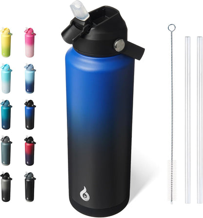 12oz Insulated Water Bottle, Stainless Steel Bottle with Straw Lid | Soft Silicone Nozzle, Keep Cold & Hot, Leak-Proof BPA-Free Metal Bottle with Flex Handle for Travel, Gym & Everyday Hydration