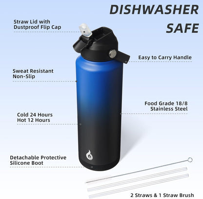 12oz Insulated Water Bottle, Stainless Steel Bottle with Straw Lid | Soft Silicone Nozzle, Keep Cold & Hot, Leak-Proof BPA-Free Metal Bottle with Flex Handle for Travel, Gym & Everyday Hydration