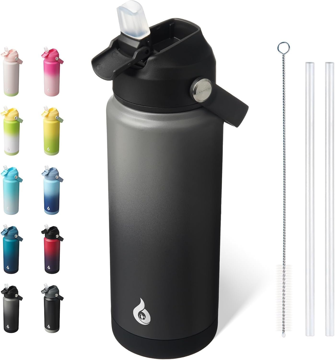 12oz Insulated Water Bottle, Stainless Steel Bottle with Straw Lid | Soft Silicone Nozzle, Keep Cold & Hot, Leak-Proof BPA-Free Metal Bottle with Flex Handle for Travel, Gym & Everyday Hydration