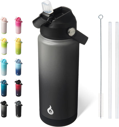 12oz Insulated Water Bottle, Stainless Steel Bottle with Straw Lid | Soft Silicone Nozzle, Keep Cold & Hot, Leak-Proof BPA-Free Metal Bottle with Flex Handle for Travel, Gym & Everyday Hydration