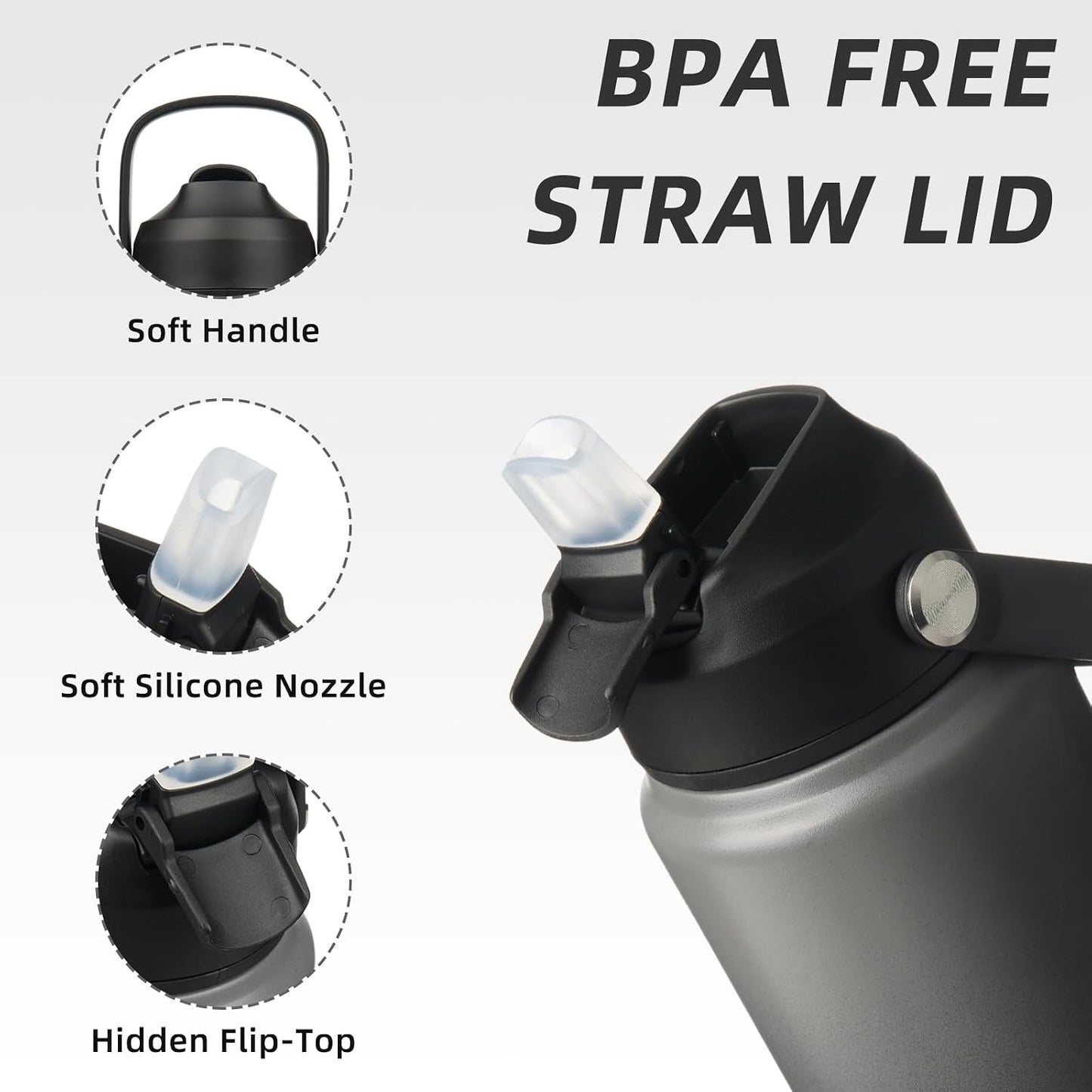 12oz Insulated Water Bottle, Stainless Steel Bottle with Straw Lid | Soft Silicone Nozzle, Keep Cold & Hot, Leak-Proof BPA-Free Metal Bottle with Flex Handle for Travel, Gym & Everyday Hydration