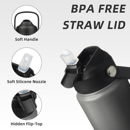 12oz Insulated Water Bottle, Stainless Steel Bottle with Straw Lid | Soft Silicone Nozzle, Keep Cold & Hot, Leak-Proof BPA-Free Metal Bottle with Flex Handle for Travel, Gym & Everyday Hydration