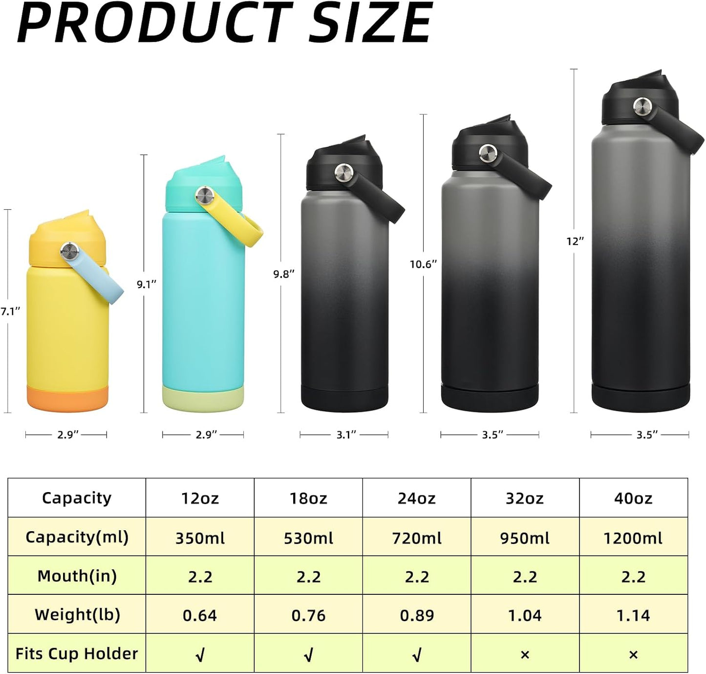 12oz Insulated Water Bottle, Stainless Steel Bottle with Straw Lid | Soft Silicone Nozzle, Keep Cold & Hot, Leak-Proof BPA-Free Metal Bottle with Flex Handle for Travel, Gym & Everyday Hydration