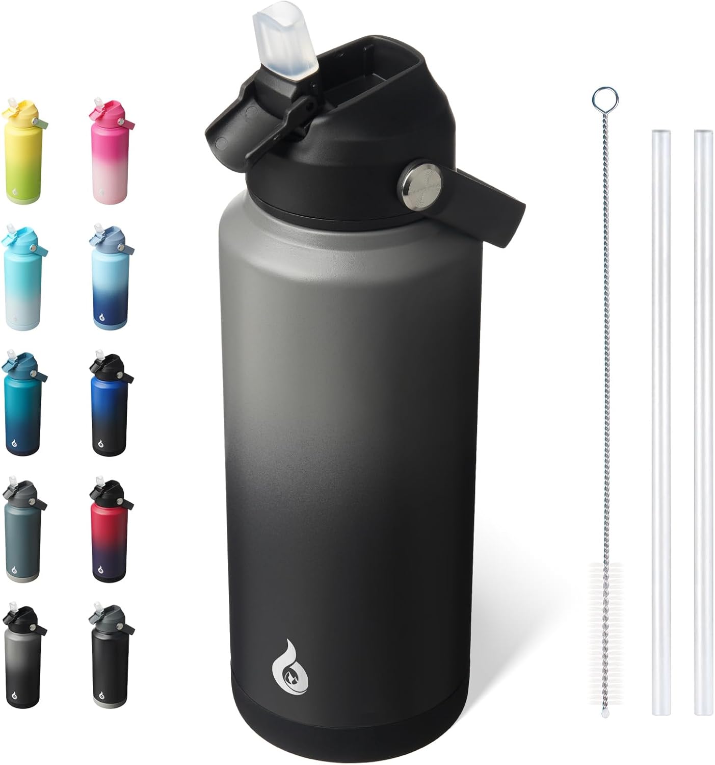 12oz Insulated Water Bottle, Stainless Steel Bottle with Straw Lid | Soft Silicone Nozzle, Keep Cold & Hot, Leak-Proof BPA-Free Metal Bottle with Flex Handle for Travel, Gym & Everyday Hydration