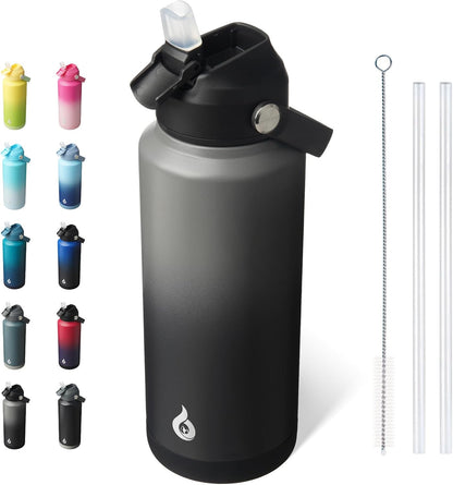 12oz Insulated Water Bottle, Stainless Steel Bottle with Straw Lid | Soft Silicone Nozzle, Keep Cold & Hot, Leak-Proof BPA-Free Metal Bottle with Flex Handle for Travel, Gym & Everyday Hydration