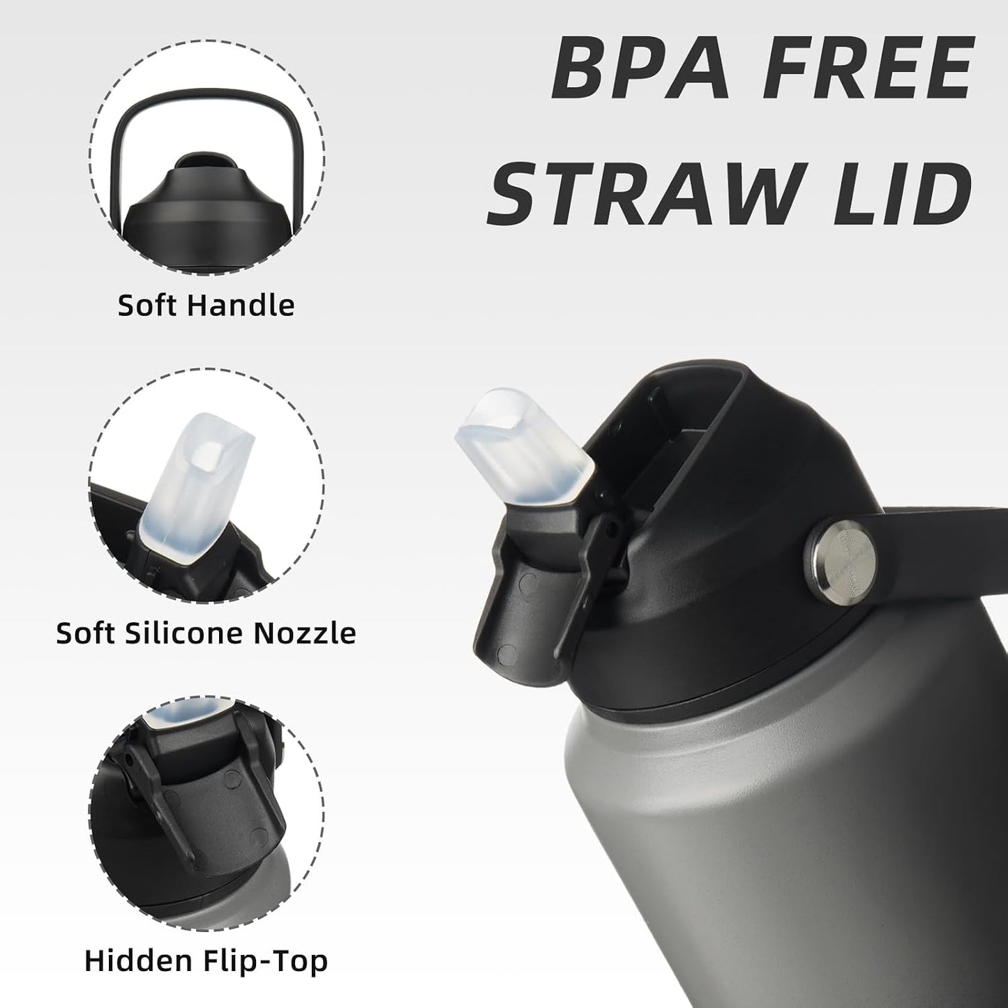 12oz Insulated Water Bottle, Stainless Steel Bottle with Straw Lid | Soft Silicone Nozzle, Keep Cold & Hot, Leak-Proof BPA-Free Metal Bottle with Flex Handle for Travel, Gym & Everyday Hydration