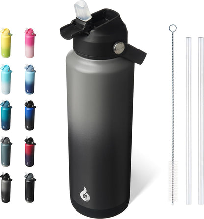 12oz Insulated Water Bottle, Stainless Steel Bottle with Straw Lid | Soft Silicone Nozzle, Keep Cold & Hot, Leak-Proof BPA-Free Metal Bottle with Flex Handle for Travel, Gym & Everyday Hydration