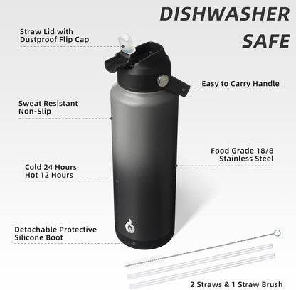 12oz Insulated Water Bottle, Stainless Steel Bottle with Straw Lid | Soft Silicone Nozzle, Keep Cold & Hot, Leak-Proof BPA-Free Metal Bottle with Flex Handle for Travel, Gym & Everyday Hydration