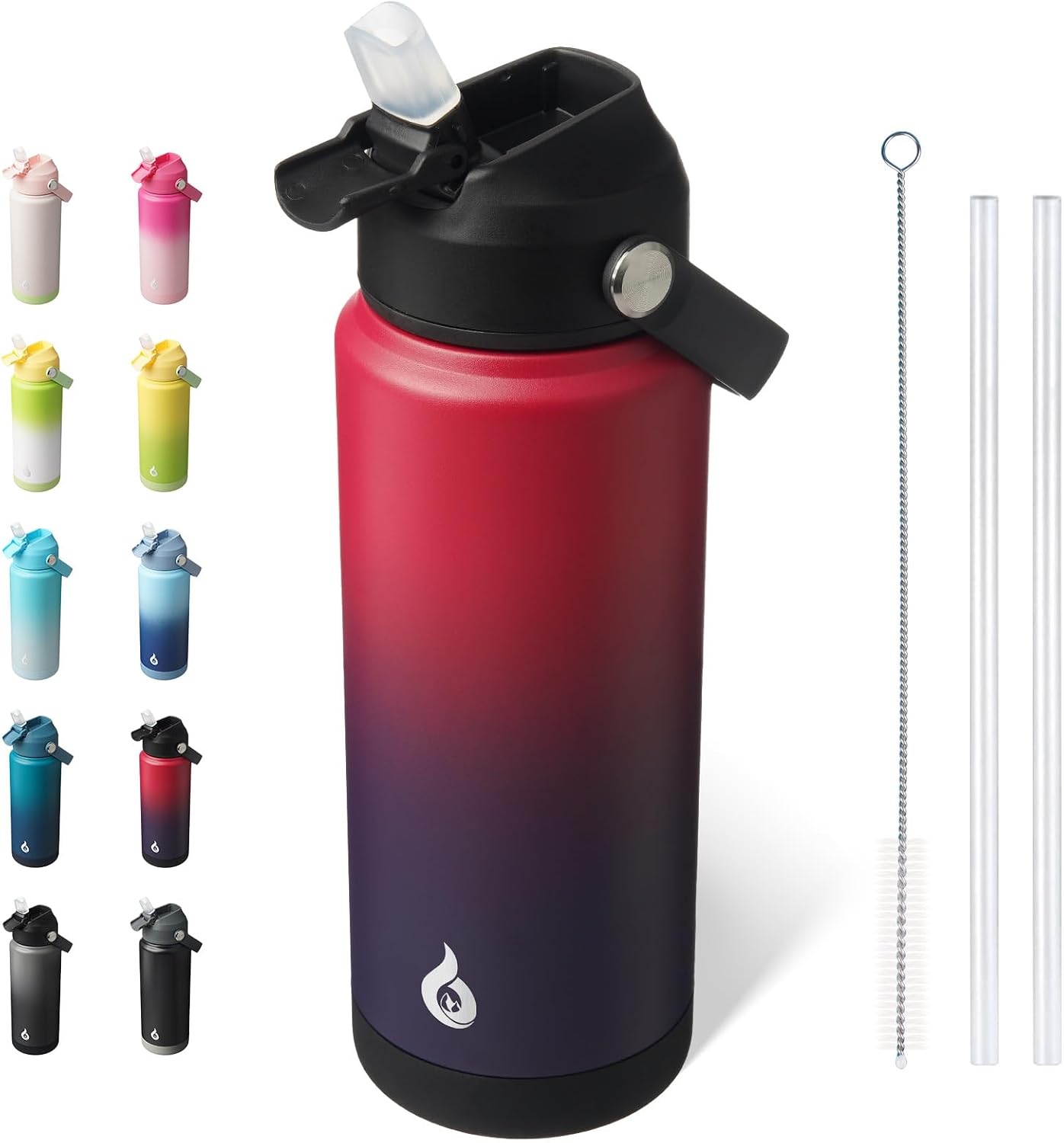 12oz Insulated Water Bottle, Stainless Steel Bottle with Straw Lid | Soft Silicone Nozzle, Keep Cold & Hot, Leak-Proof BPA-Free Metal Bottle with Flex Handle for Travel, Gym & Everyday Hydration