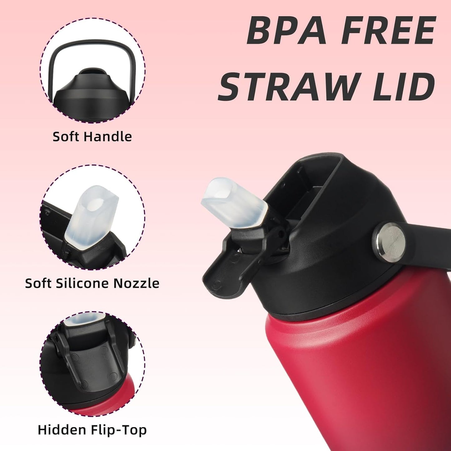 12oz Insulated Water Bottle, Stainless Steel Bottle with Straw Lid | Soft Silicone Nozzle, Keep Cold & Hot, Leak-Proof BPA-Free Metal Bottle with Flex Handle for Travel, Gym & Everyday Hydration