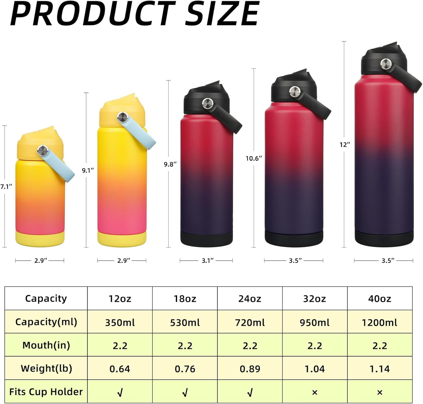 12oz Insulated Water Bottle, Stainless Steel Bottle with Straw Lid | Soft Silicone Nozzle, Keep Cold & Hot, Leak-Proof BPA-Free Metal Bottle with Flex Handle for Travel, Gym & Everyday Hydration