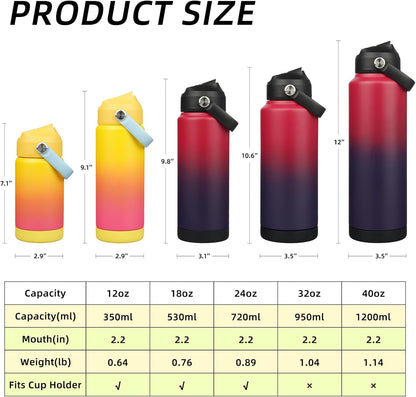 12oz Insulated Water Bottle, Stainless Steel Bottle with Straw Lid | Soft Silicone Nozzle, Keep Cold & Hot, Leak-Proof BPA-Free Metal Bottle with Flex Handle for Travel, Gym & Everyday Hydration