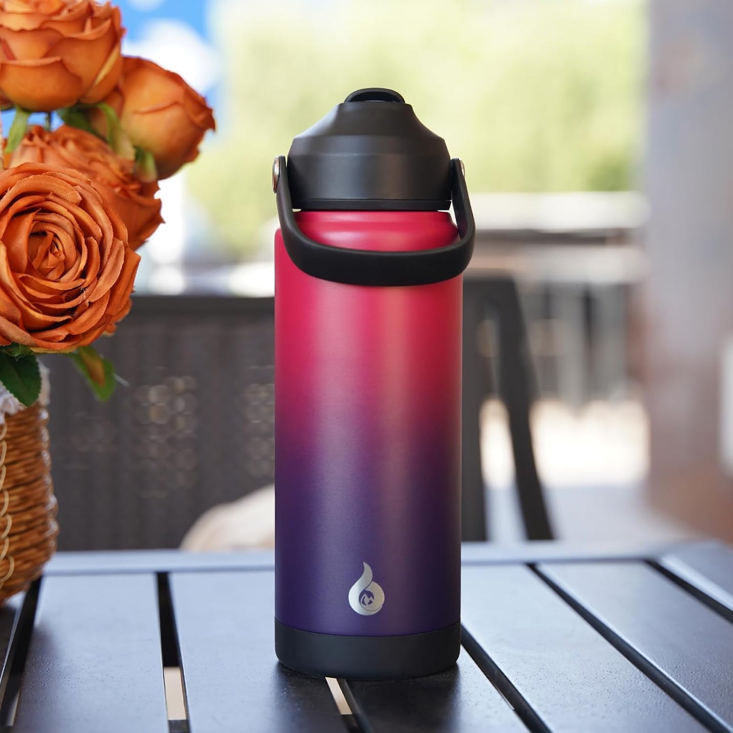 12oz Insulated Water Bottle, Stainless Steel Bottle with Straw Lid | Soft Silicone Nozzle, Keep Cold & Hot, Leak-Proof BPA-Free Metal Bottle with Flex Handle for Travel, Gym & Everyday Hydration