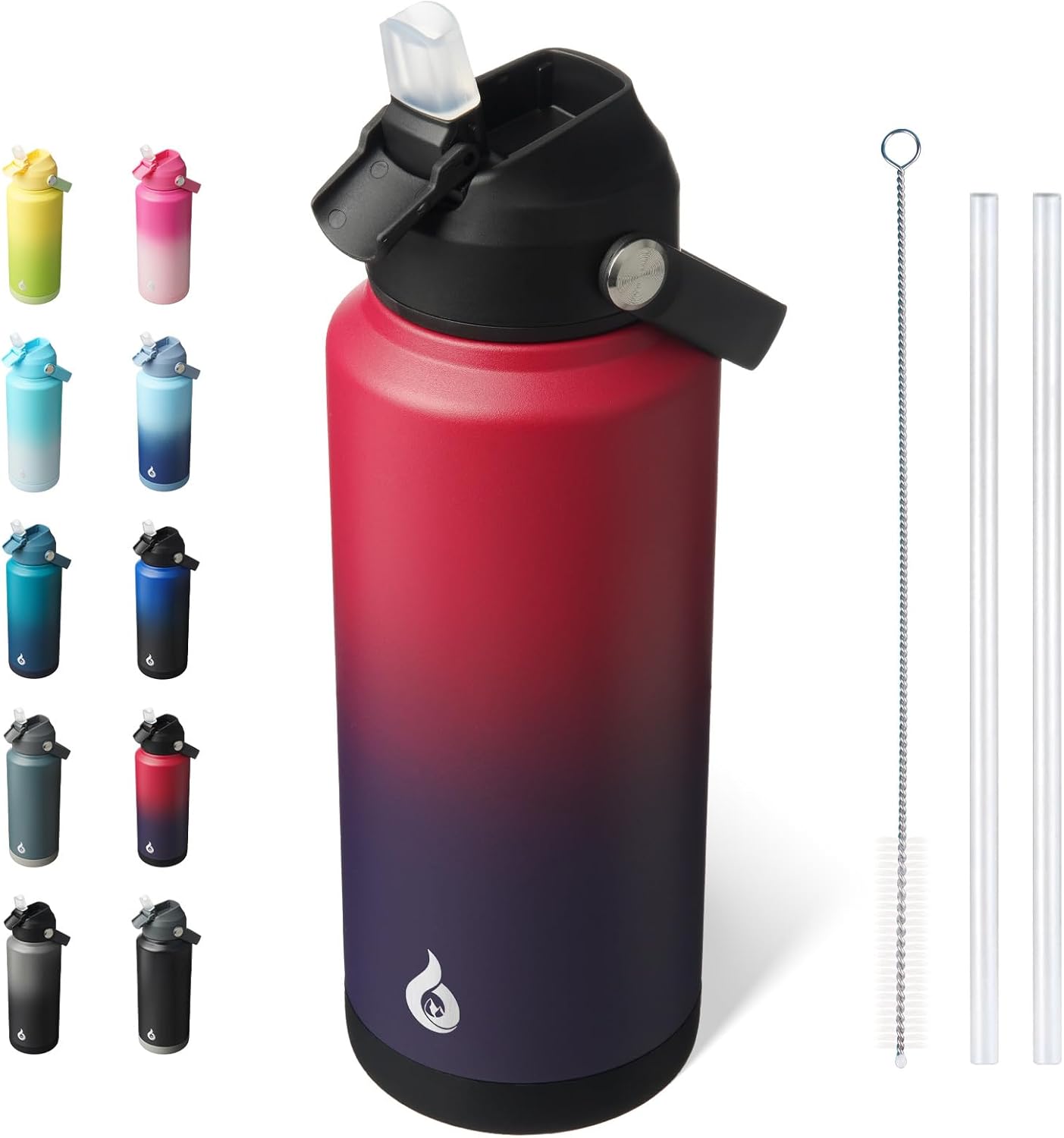 12oz Insulated Water Bottle, Stainless Steel Bottle with Straw Lid | Soft Silicone Nozzle, Keep Cold & Hot, Leak-Proof BPA-Free Metal Bottle with Flex Handle for Travel, Gym & Everyday Hydration