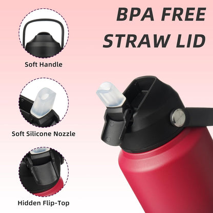 12oz Insulated Water Bottle, Stainless Steel Bottle with Straw Lid | Soft Silicone Nozzle, Keep Cold & Hot, Leak-Proof BPA-Free Metal Bottle with Flex Handle for Travel, Gym & Everyday Hydration