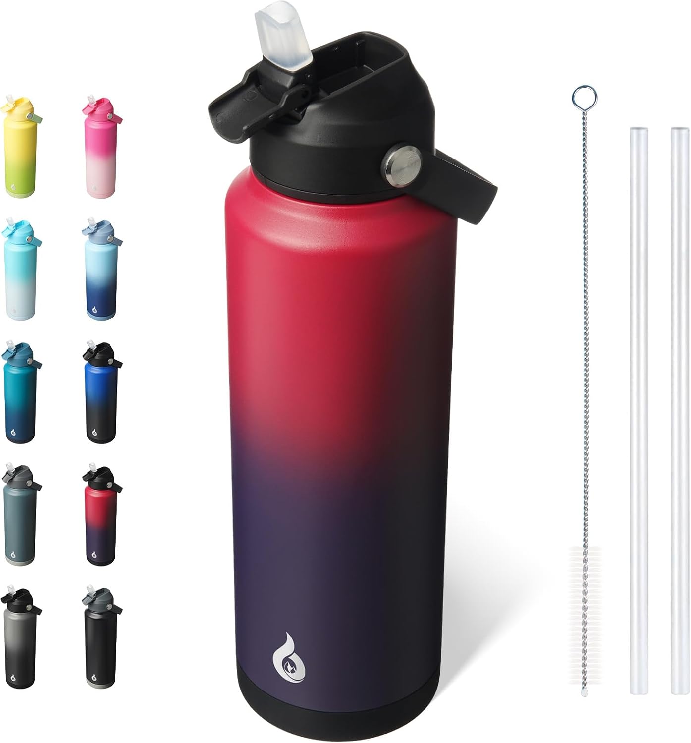 12oz Insulated Water Bottle, Stainless Steel Bottle with Straw Lid | Soft Silicone Nozzle, Keep Cold & Hot, Leak-Proof BPA-Free Metal Bottle with Flex Handle for Travel, Gym & Everyday Hydration