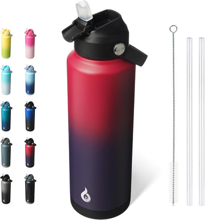 12oz Insulated Water Bottle, Stainless Steel Bottle with Straw Lid | Soft Silicone Nozzle, Keep Cold & Hot, Leak-Proof BPA-Free Metal Bottle with Flex Handle for Travel, Gym & Everyday Hydration