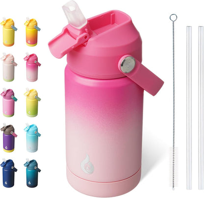12oz Insulated Water Bottle, Stainless Steel Bottle with Straw Lid | Soft Silicone Nozzle, Keep Cold & Hot, Leak-Proof BPA-Free Metal Bottle with Flex Handle for Travel, Gym & Everyday Hydration
