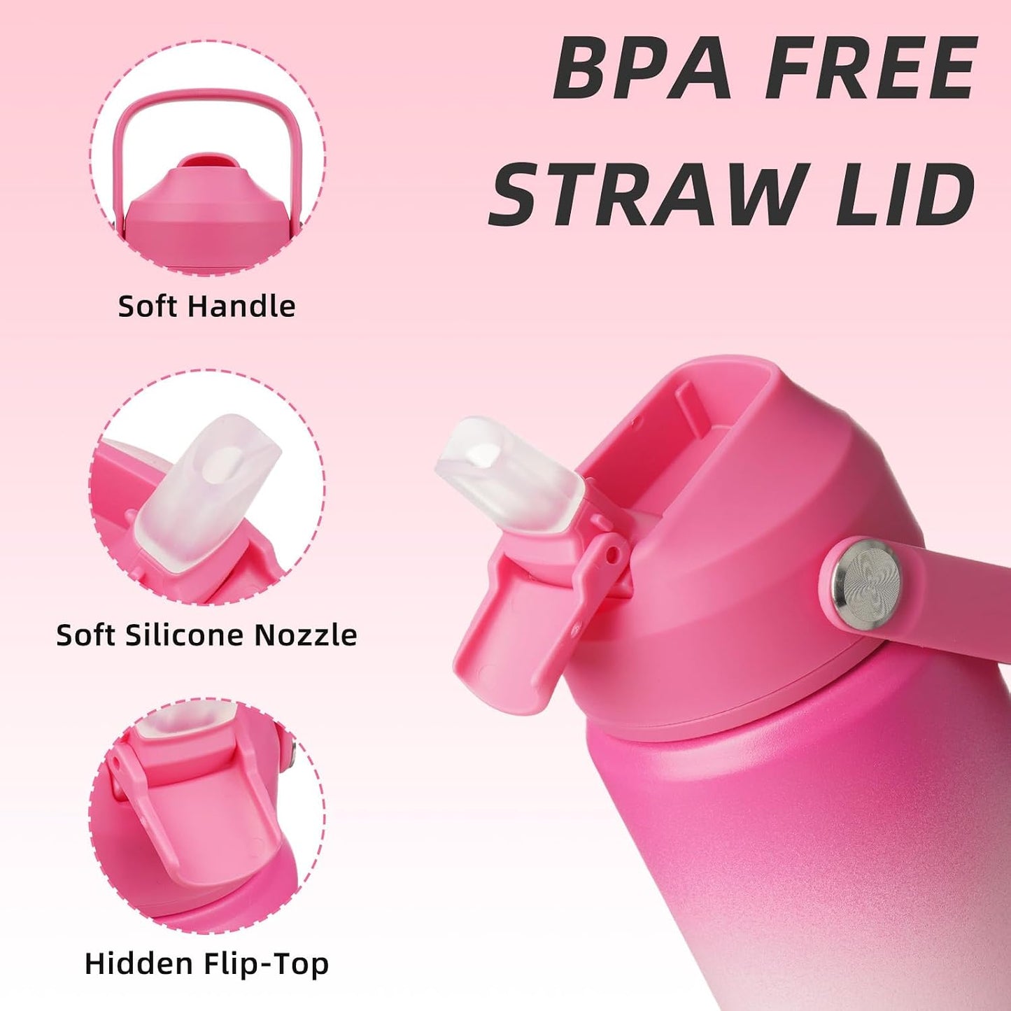 12oz Insulated Water Bottle, Stainless Steel Bottle with Straw Lid | Soft Silicone Nozzle, Keep Cold & Hot, Leak-Proof BPA-Free Metal Bottle with Flex Handle for Travel, Gym & Everyday Hydration