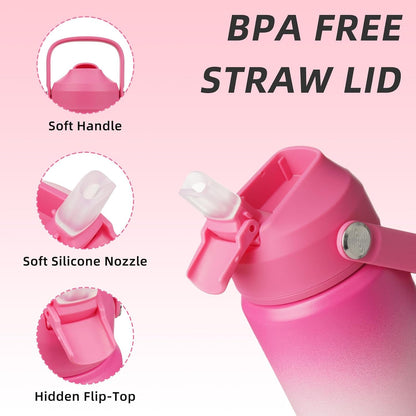 12oz Insulated Water Bottle, Stainless Steel Bottle with Straw Lid | Soft Silicone Nozzle, Keep Cold & Hot, Leak-Proof BPA-Free Metal Bottle with Flex Handle for Travel, Gym & Everyday Hydration