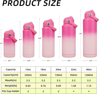 12oz Insulated Water Bottle, Stainless Steel Bottle with Straw Lid | Soft Silicone Nozzle, Keep Cold & Hot, Leak-Proof BPA-Free Metal Bottle with Flex Handle for Travel, Gym & Everyday Hydration