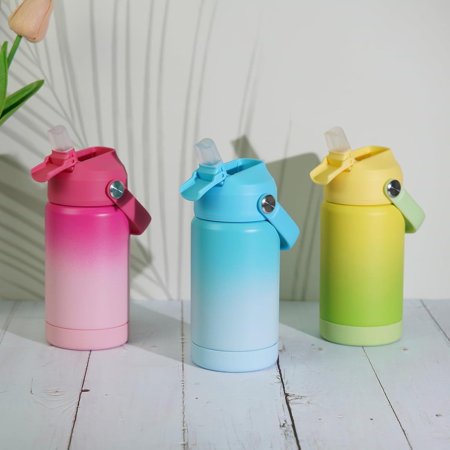 12oz Insulated Water Bottle, Stainless Steel Bottle with Straw Lid | Soft Silicone Nozzle, Keep Cold & Hot, Leak-Proof BPA-Free Metal Bottle with Flex Handle for Travel, Gym & Everyday Hydration