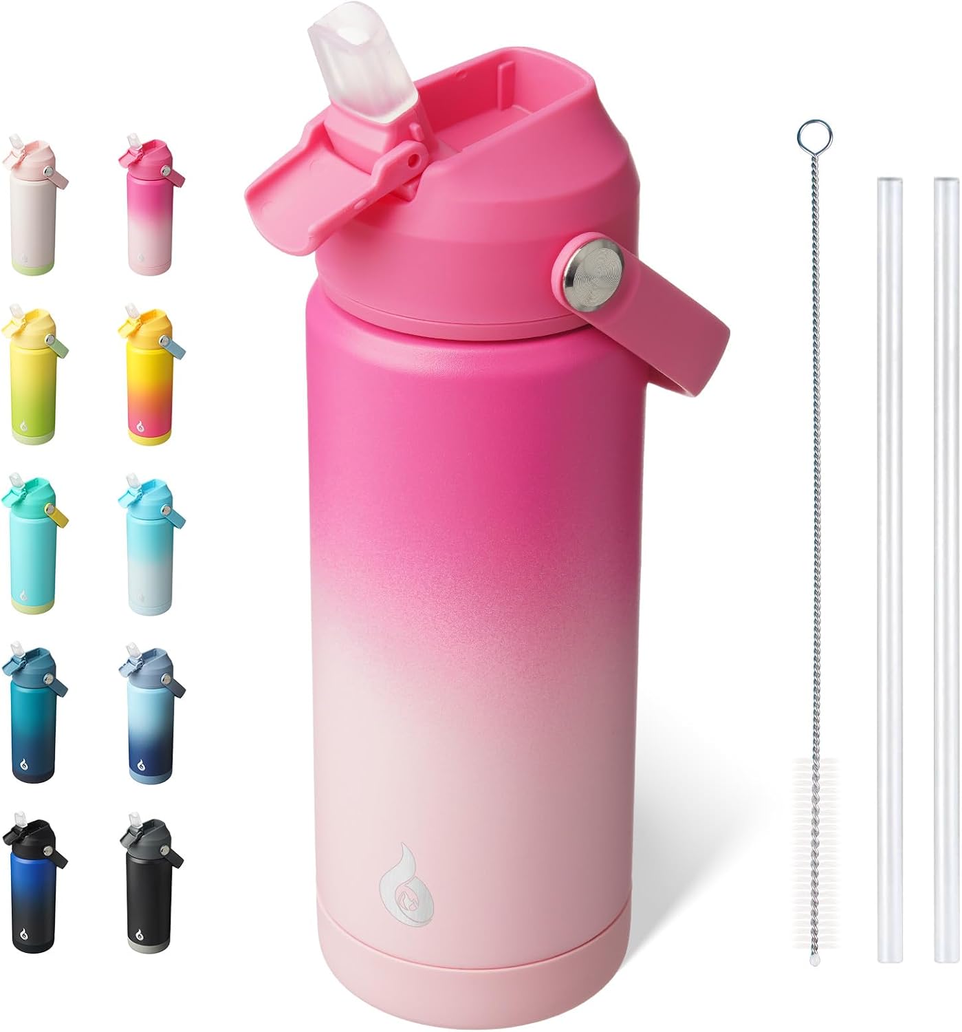 12oz Insulated Water Bottle, Stainless Steel Bottle with Straw Lid | Soft Silicone Nozzle, Keep Cold & Hot, Leak-Proof BPA-Free Metal Bottle with Flex Handle for Travel, Gym & Everyday Hydration