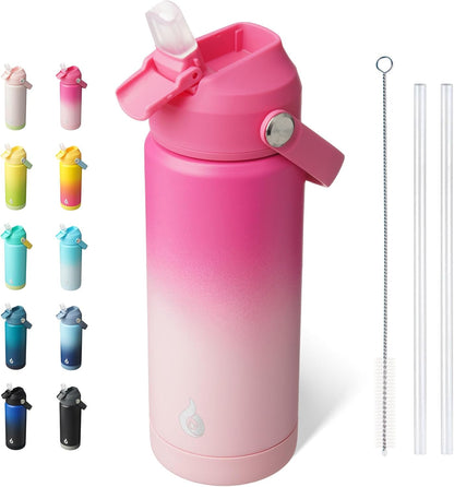 12oz Insulated Water Bottle, Stainless Steel Bottle with Straw Lid | Soft Silicone Nozzle, Keep Cold & Hot, Leak-Proof BPA-Free Metal Bottle with Flex Handle for Travel, Gym & Everyday Hydration