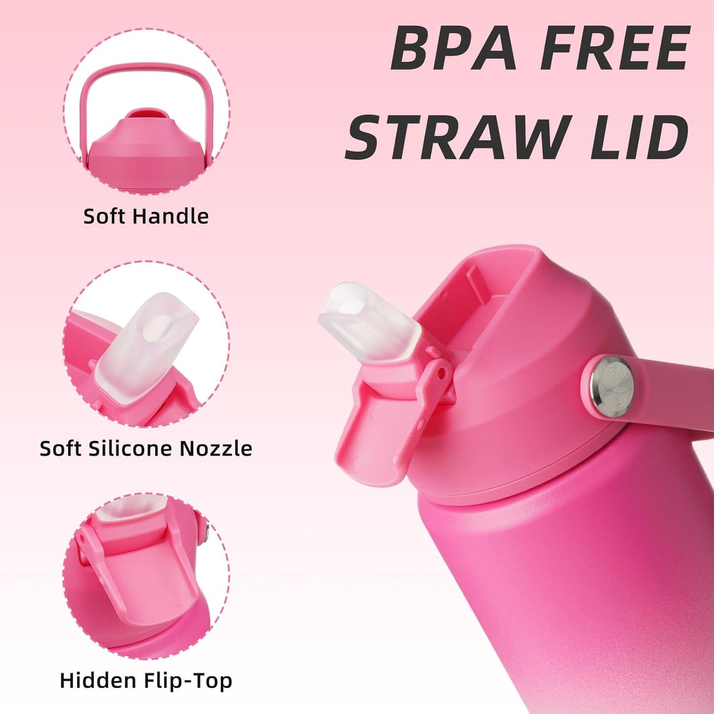 12oz Insulated Water Bottle, Stainless Steel Bottle with Straw Lid | Soft Silicone Nozzle, Keep Cold & Hot, Leak-Proof BPA-Free Metal Bottle with Flex Handle for Travel, Gym & Everyday Hydration