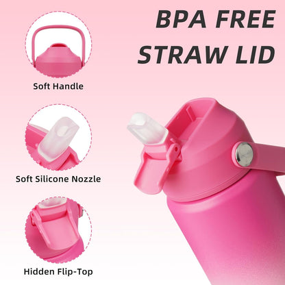 12oz Insulated Water Bottle, Stainless Steel Bottle with Straw Lid | Soft Silicone Nozzle, Keep Cold & Hot, Leak-Proof BPA-Free Metal Bottle with Flex Handle for Travel, Gym & Everyday Hydration