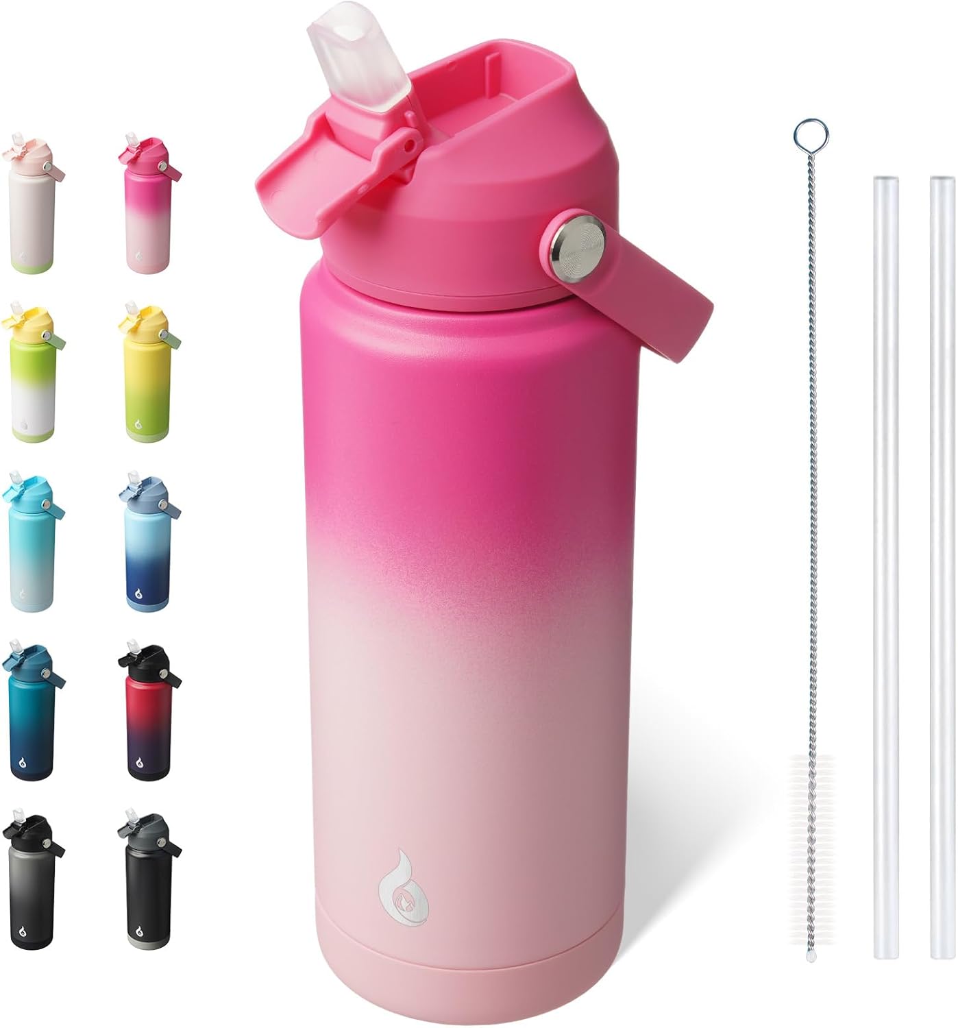 12oz Insulated Water Bottle, Stainless Steel Bottle with Straw Lid | Soft Silicone Nozzle, Keep Cold & Hot, Leak-Proof BPA-Free Metal Bottle with Flex Handle for Travel, Gym & Everyday Hydration