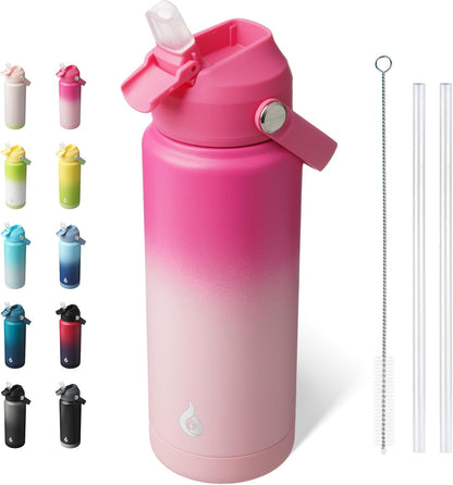 12oz Insulated Water Bottle, Stainless Steel Bottle with Straw Lid | Soft Silicone Nozzle, Keep Cold & Hot, Leak-Proof BPA-Free Metal Bottle with Flex Handle for Travel, Gym & Everyday Hydration