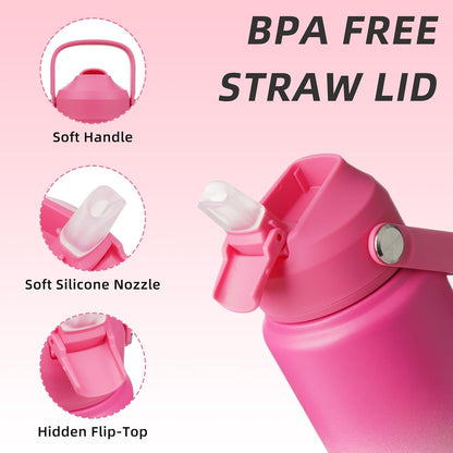 12oz Insulated Water Bottle, Stainless Steel Bottle with Straw Lid | Soft Silicone Nozzle, Keep Cold & Hot, Leak-Proof BPA-Free Metal Bottle with Flex Handle for Travel, Gym & Everyday Hydration