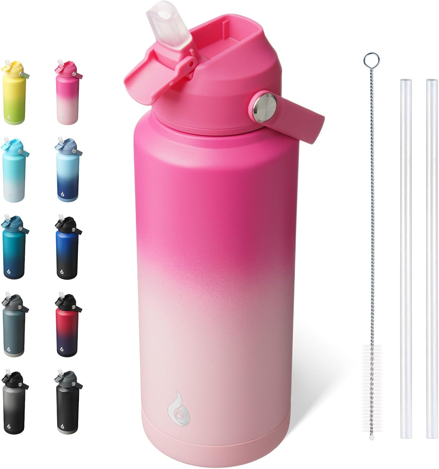 12oz Insulated Water Bottle, Stainless Steel Bottle with Straw Lid | Soft Silicone Nozzle, Keep Cold & Hot, Leak-Proof BPA-Free Metal Bottle with Flex Handle for Travel, Gym & Everyday Hydration