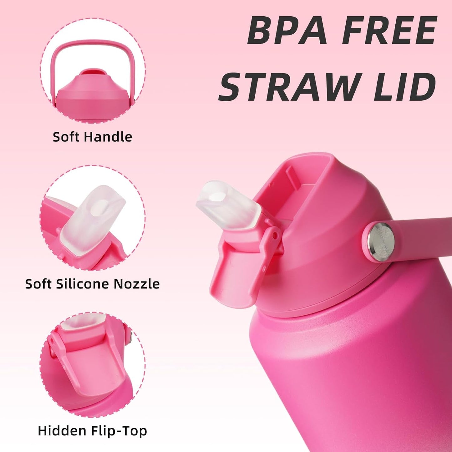 12oz Insulated Water Bottle, Stainless Steel Bottle with Straw Lid | Soft Silicone Nozzle, Keep Cold & Hot, Leak-Proof BPA-Free Metal Bottle with Flex Handle for Travel, Gym & Everyday Hydration