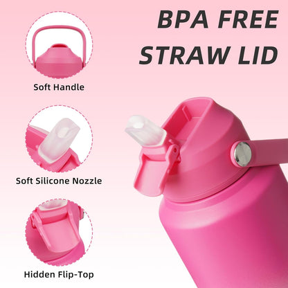 12oz Insulated Water Bottle, Stainless Steel Bottle with Straw Lid | Soft Silicone Nozzle, Keep Cold & Hot, Leak-Proof BPA-Free Metal Bottle with Flex Handle for Travel, Gym & Everyday Hydration