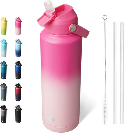 12oz Insulated Water Bottle, Stainless Steel Bottle with Straw Lid | Soft Silicone Nozzle, Keep Cold & Hot, Leak-Proof BPA-Free Metal Bottle with Flex Handle for Travel, Gym & Everyday Hydration