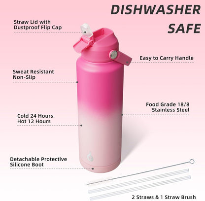 12oz Insulated Water Bottle, Stainless Steel Bottle with Straw Lid | Soft Silicone Nozzle, Keep Cold & Hot, Leak-Proof BPA-Free Metal Bottle with Flex Handle for Travel, Gym & Everyday Hydration